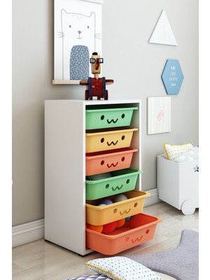 Dekozum Kids 6 Sepetli Gülenyüzlü Oyuncak Dolabı Organizeri Oyuncak Kutusu Oyuncak Box