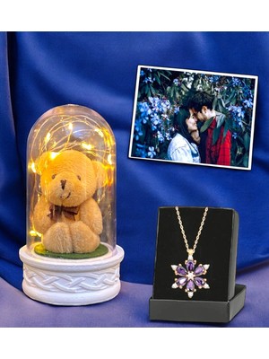 Özbience Yılbaşı Temalı Renkli LED Işıklı Kahve Ayıcık ve Kardan Adam Buketi