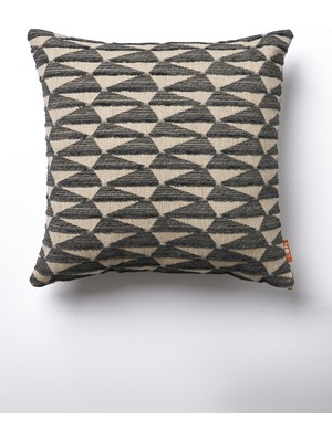 The Kun Jakarlı Dokuma Geometrik Desenli Kırlent Kılıfı-Antrasit