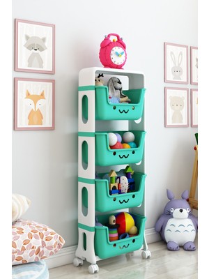 Dekozum 4 Katlı Oyuncak Dolabı, Oyuncak Organizeri, Sepetli Oyuncak Dolabı
