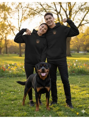 Muhtar Store Sevgililer Günü Özel Rottweiler Figürlü Unisex Siyah Hoodie – Köpekli Çiftler Için Minimal Baskılı Kapüşonlu Sweatshirt