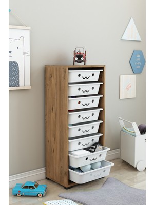 Dekozum 8 Sepetli Çok Amaçlı Dolap, Mutfak Dolabı, Çocuk Oyuncak Dolabı, Oyuncak Organizer