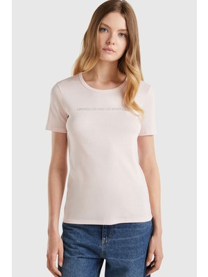 United Colors Of Benetton Toz Pembe Kadın / Kız BN_%100 Koton Benetton Yazılı Basic T-Shirt Model Kodu: ( 124P3GA2E16A213K)