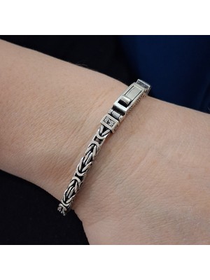 Bir Gümüş Aşkı Yeni Model 925 Ayar Gümüş Kare Kral Kutu Kilitli Erkek Bileklik