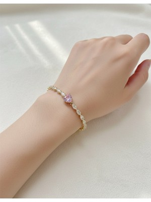 Kokoş Bileklik Su Yolu Pembe Kalp Detay