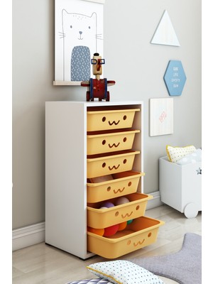 Dekozum Kids 6 Sepetli Çok Amaçlı Dolap, Mutfak Dolabı, Çocuk Oyuncak Dolabı, Oyuncak Organizer