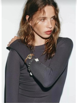 Miruva Marka Model Madalyon Saat Detaylı Altın Gümüş Renk Bileklik Seti