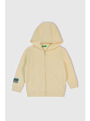 United Colors Of Benetton Ekru Erkek Ek_baskılı Fermuarlı Kapüşonlu Relaxed Fit Sweatshirt Model Kodu: ( 3J68G503Y3C9)