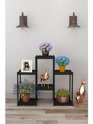 Dekozum Işıl 6 Raflı Plastik Saksılık Dekoratif Çiçeklik Saksı Standı