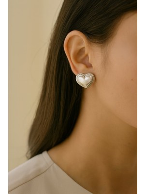 Kokoş Küpe Kalp ve Inci Detay Gümüş Renk