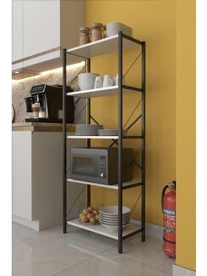 Dekozum Orenge Mutfak Rafı Çok Amaçlı Depolama Mikrodalga Fırın Rafı 150 cm Beyaz