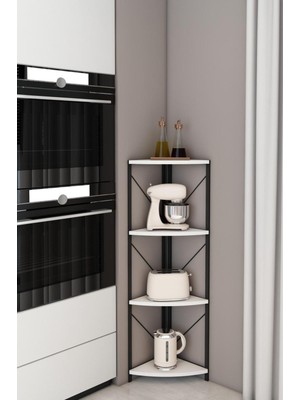 Dekozum 4 Raflı Metal Köşe Mutfak Rafı Dekoratif Aksesuar Rafı Çok Amaçlı Raf