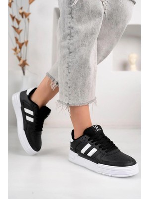 Zubiy Unisex Bağcıklı Ortopedik Klasik Sneaker Spor Ayakkabı Sadece Siyah-Beyaz Rengi
