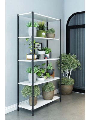 Dekozum Scarlet 5 Raflı Çiçeklik Saksılık Saksı Standı Dekoratif Çok Amaçlı Raf 150 cm Beyaz