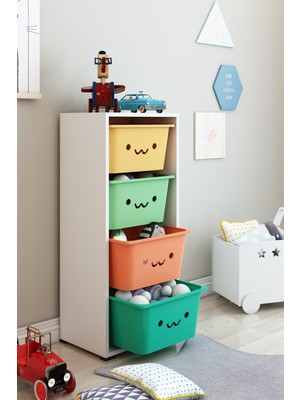 Dekozum Kids 4 Large Güleryüz Sepetli Oyuncak Dolabı Oyuncak Kutusu Box