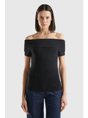 United Colors Of Benetton Siyah Kadın / Kız Bn_pamuk Karışımlı Beli Daralan Kısa Kollu Şal Yaka T-Shirt Model Kodu: ( 3903D401A100)