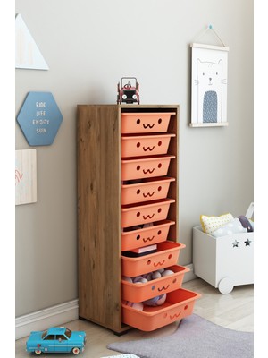 Dekozum Kids 9 Sepetli Gülücüklü Dolap Oyuncak Dolabı Çok Amaçlı Mutfak Banyo Kiler Dolabı Atlantikçam