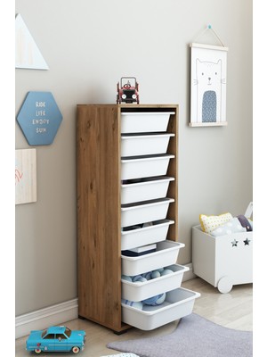 Dekozum Kids 9 Sepetli Oyuncak Dolabı Organizer Saklama Depolama Box Çam-Beyaz