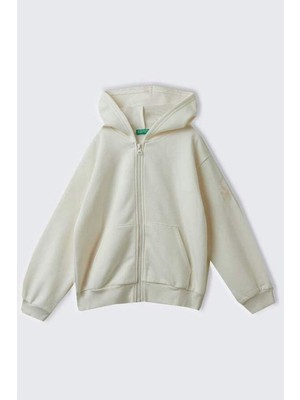 United Colors Of Benetton Ekru Kadın / Kız Kj_pamuk Karışımlı Payet Logolu Kapşonlu Sweatshirt Model Kodu: ( 224A39M2C504F0R2)