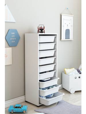 Dekozum Kids 9 Sepetli Oyuncak Dolabı Organizer Saklama Depolama Box Beyaz-Beyaz