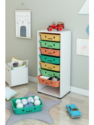 Dekozum Kids 8 Sepetli Gülenyüzlü Oyuncak Dolabı Oyuncak Organizeri Oyuncak Box