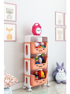 Dekozum 3 Katlı Oyuncak Dolabı, Oyuncak Organizeri, Sepetli Oyuncak Dolabı