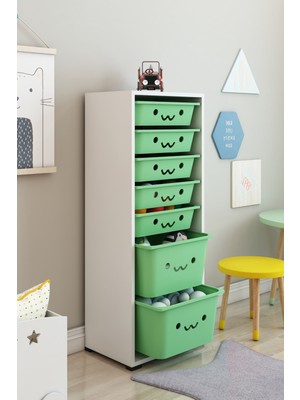 Dekozum Kids 7 Sepetli Gülücüklü Oyuncak Dolabı Oyuncak Kutusu Oyuncak Saklama Box