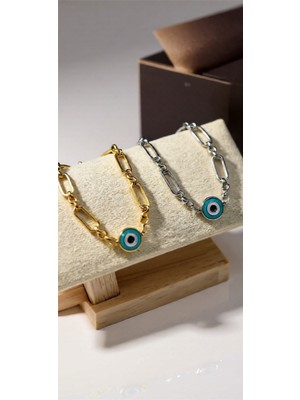 Kokoş Bileklik Nazar Boncuk Detay Gümüş Renk