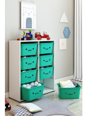 Dekozum Kids Gülen Yüzlü 8 Large Sepetli Dolap Oyuncak Dolabı Çok Amaçlı Mutfak Banyo Kiler Dolabı