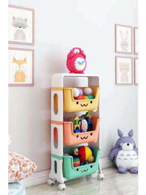 Dekozum 3 Katlı Oyuncak Dolabı, Oyuncak Organizeri, Sepetli Oyuncak Dolabı