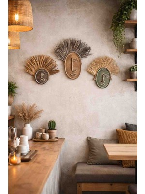 Momiko Bohem Yüzler Serisi – El Yapımı Hasır & Beton Duvar Dekoru  Bej-Adaçayı-Vizon