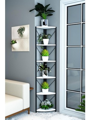 Dekozum 6 Raflı Metal Köşe Rafı Saksılık Çiçeklik Çok Amaçlı Dekoratif Duvar Rafı 180 cm
