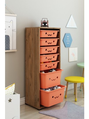 Dekozum Kids 7 Sepetli Gülücüklü Oyuncak Dolabı Oyuncak Kutusu Oyuncak Saklama Box