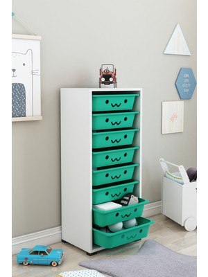 Dekozum Kids 8 Sepetli Gülenyüzlü Oyuncak Dolabı Oyuncak Organizeri Oyuncak Box