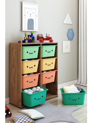 Dekozum Kids Gülen Yüzlü 8 Large Sepetli Dolap Oyuncak Dolabı Çok Amaçlı Mutfak Banyo Kiler Dolabı