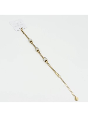 Miruva Altın Renk Taş Detaylı Paslanmaz Çelik Bileklik 14 K