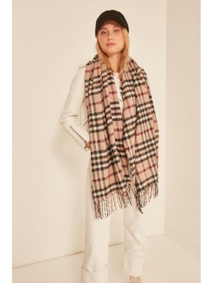 Marsel Camel Bordo Renkli  Ekose Yumuşak Şal Atkı
