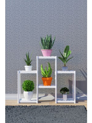 Dekozum Işıl 6 Raflı Plastik Beyaz Saksılık Dekoratif Çiçeklik Saksı Standı