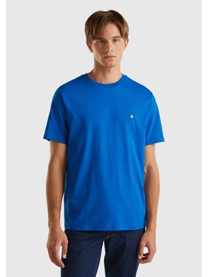 United Colors Of Benetton Saks Mavi Erkek ERK_%100 Koton Benetton Logolu Bisiklet Yaka T-Shirt Model Kodu: ( 3MI5J1AF719R)