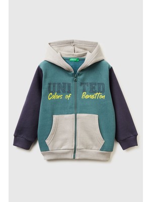 United Colors Of Benetton Mix Erkek Ek_önü Logo Baskılı Fermuarlı Regular Fit Kapüşonlu Sweatshirt Model Kodu: ( 3EB5G5043903)