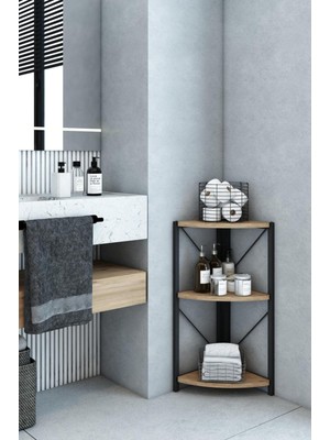 Dekozum 3 Raflı Metal Köşe Banyo Rafı Dekoratif Aksesuar Rafı