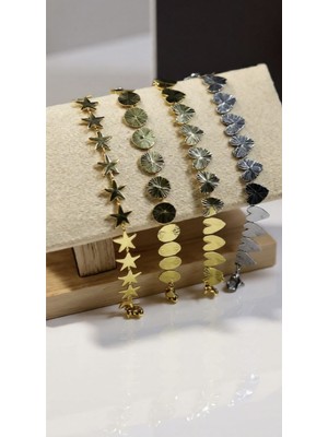 Kokoş Bileklik Çelik Kalp Detay Gold