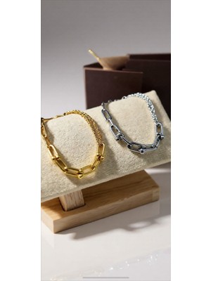 Kokoş Bileklik Zincir Detay Gümüş Renk