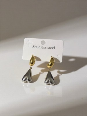 Kokoş Küpe Çelik Kalpli Gold Gümüş Renk