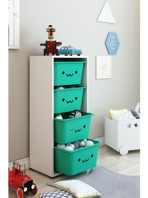 Dekozum Kids 4 Large Güleryüz Sepetli Oyuncak Dolabı Oyuncak Kutusu Box