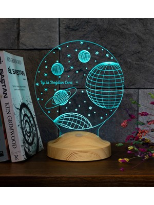 Özbience Çocuk Odası Için Uzay Temalı Satürn LED Lamba, Galaksi Dekorasyonu