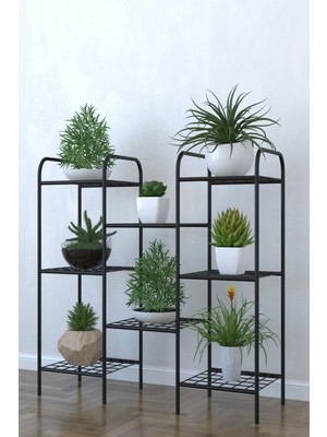 Dekozum 8 Raflı Dekoratif Metal Saksılık, Çiçek Rafı, Çok Amaçlı Raf, Ev ve Bahçe Dekoru
