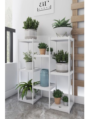 Dekozum Işıl 8 Raflı Plastik Beyaz Saksılık Dekoratif Çiçeklik Saksı Standı