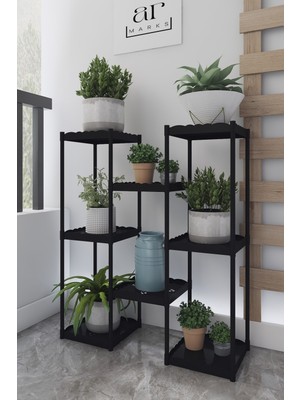 Dekozum Işıl 8 Raflı Plastik Saksılık Dekoratif Çiçeklik Saksı Standı