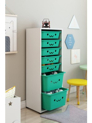 Dekozum Kids 7 Sepetli Gülücüklü Oyuncak Dolabı Oyuncak Kutusu Oyuncak Saklama Box